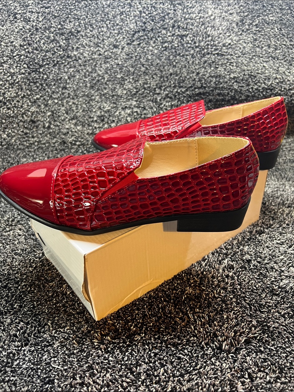 Women's Red Patent Croc-Embossed Slip-On Loafers